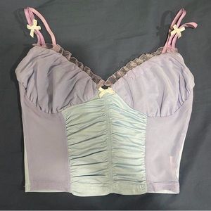 Lilac and light blue mesh tank top with Lace trim